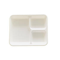 3 Divided Biodegradable Compartment Sugarcane Bagasse White Tray